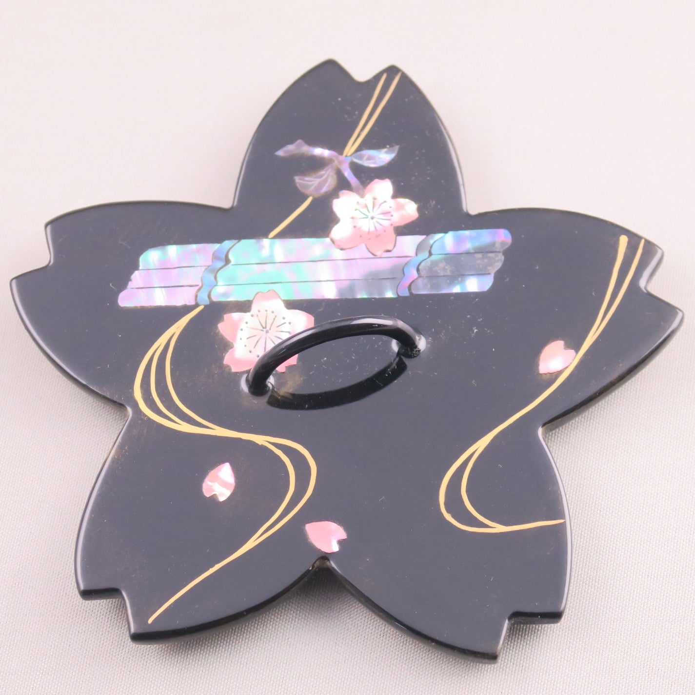 燗鍋　桜　黒漆 花筏