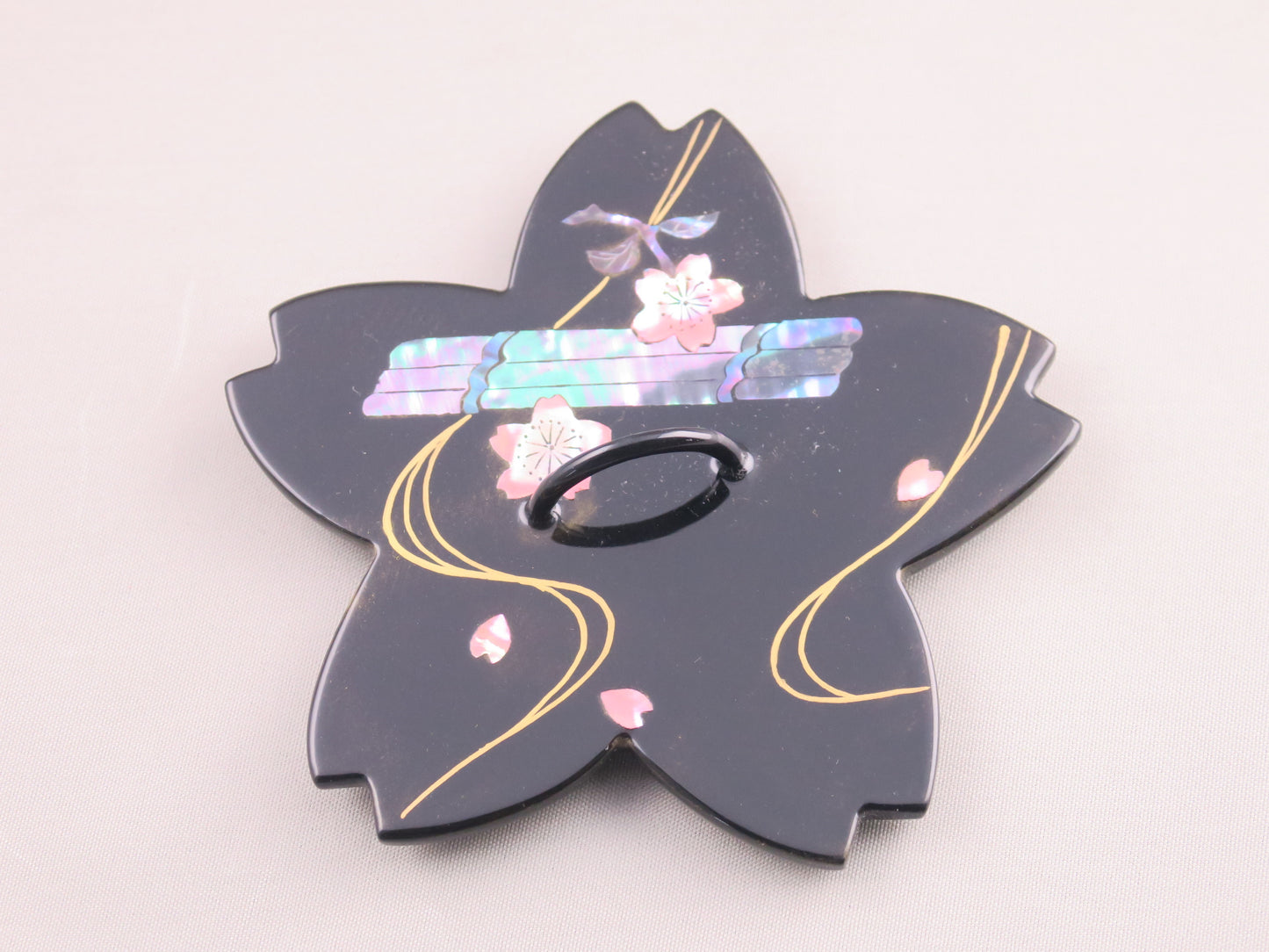 燗鍋　桜　黒漆 花筏