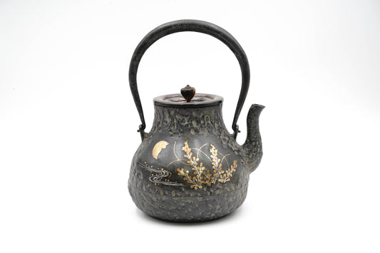 Ryubundo copy Tsurukubi autumn grass gold and silver inlaid iron kettle（Top quality)