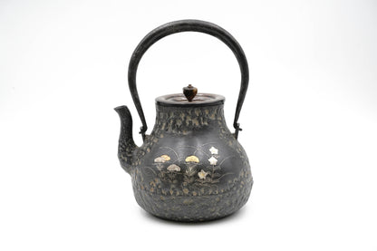 Ryubundo copy Tsurukubi autumn grass gold and silver inlaid iron kettle（Top quality)