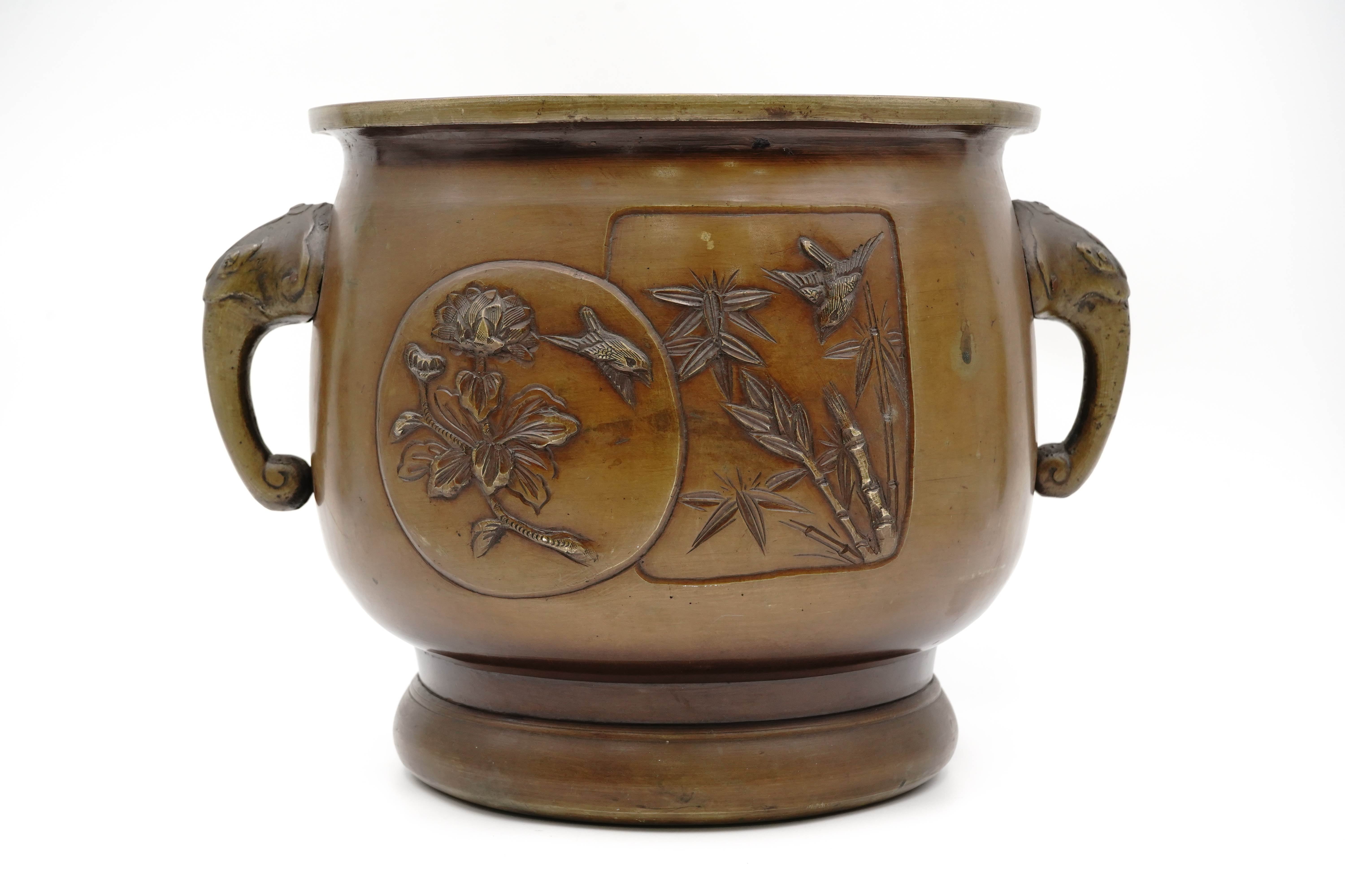 Cast copper Flowers and Birds Engraved Metal Bottle Holder