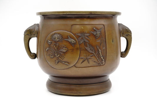 "Cast copper Flowers and Birds Engraved Metal Bottle Holder"""