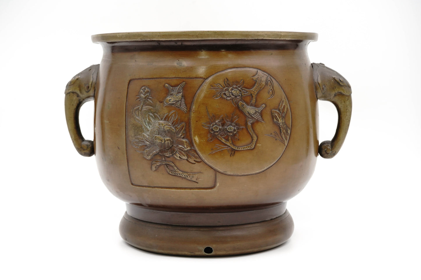 "Cast copper Flowers and Birds Engraved Metal Bottle Holder"""