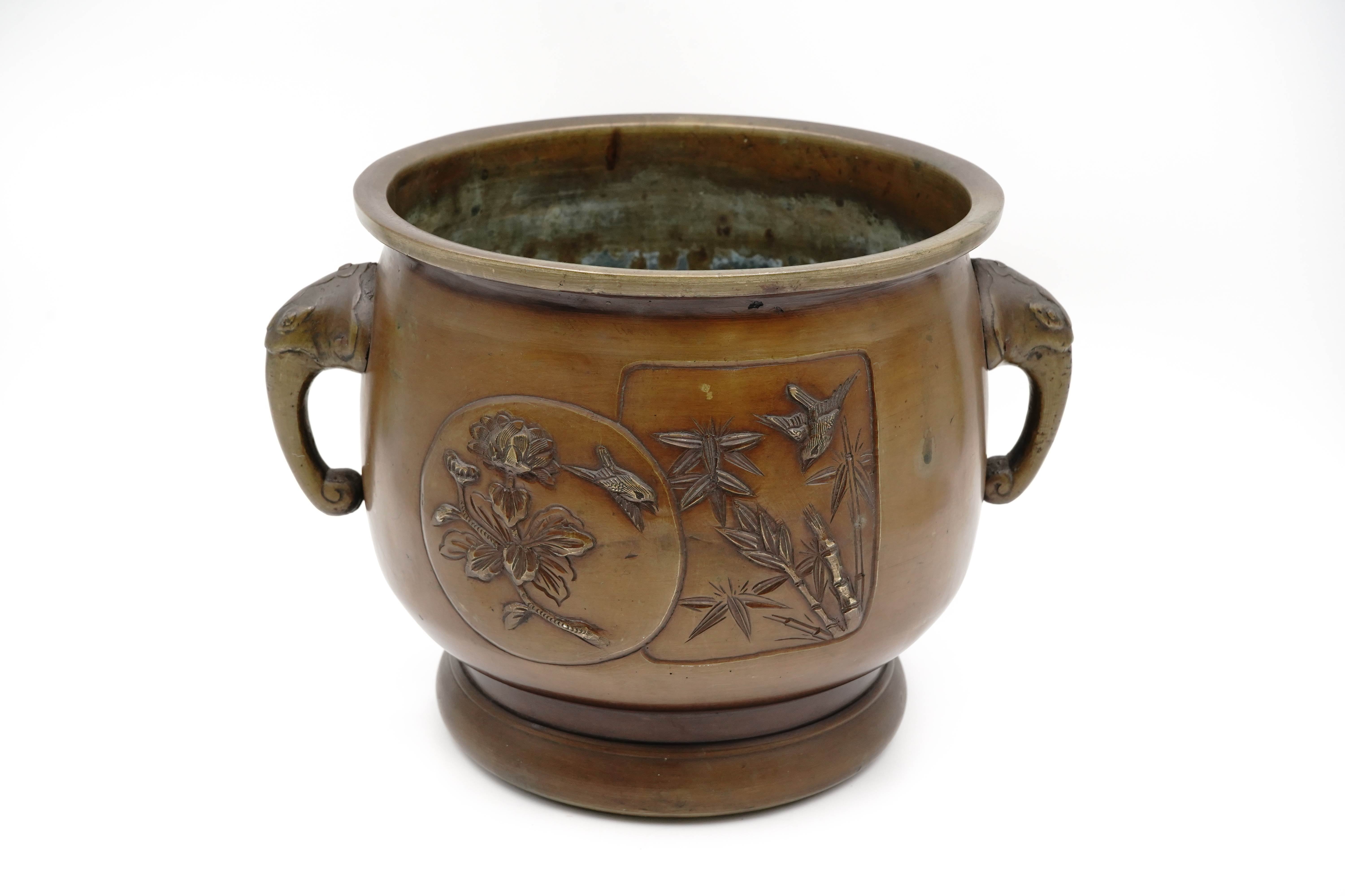 Cast copper Flowers and Birds Engraved Metal Bottle Holder