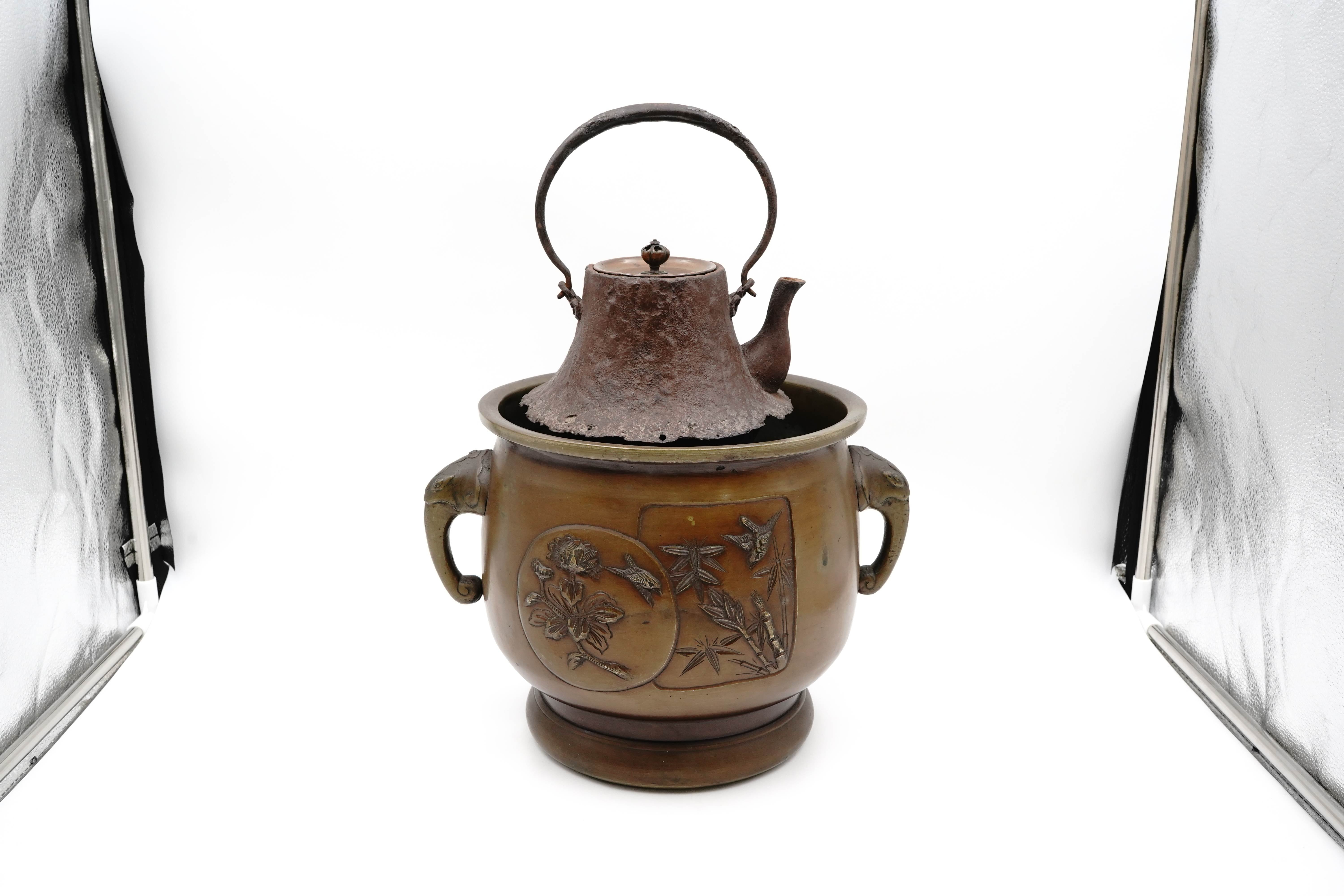 Cast copper Flowers and Birds Engraved Metal Bottle Holder