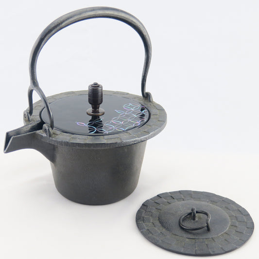 燗鍋　市松　黒漆　七宝