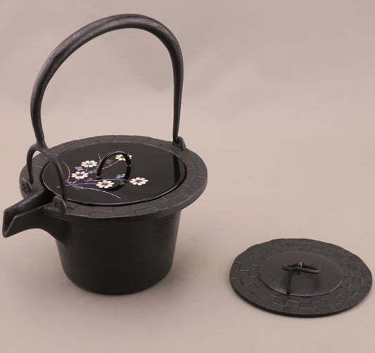 燗鍋　市松　黒漆 秋草