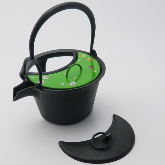 燗鍋　三日月　黄緑漆 雲錦