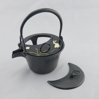 燗鍋　三日月　黒漆　ススキに兎