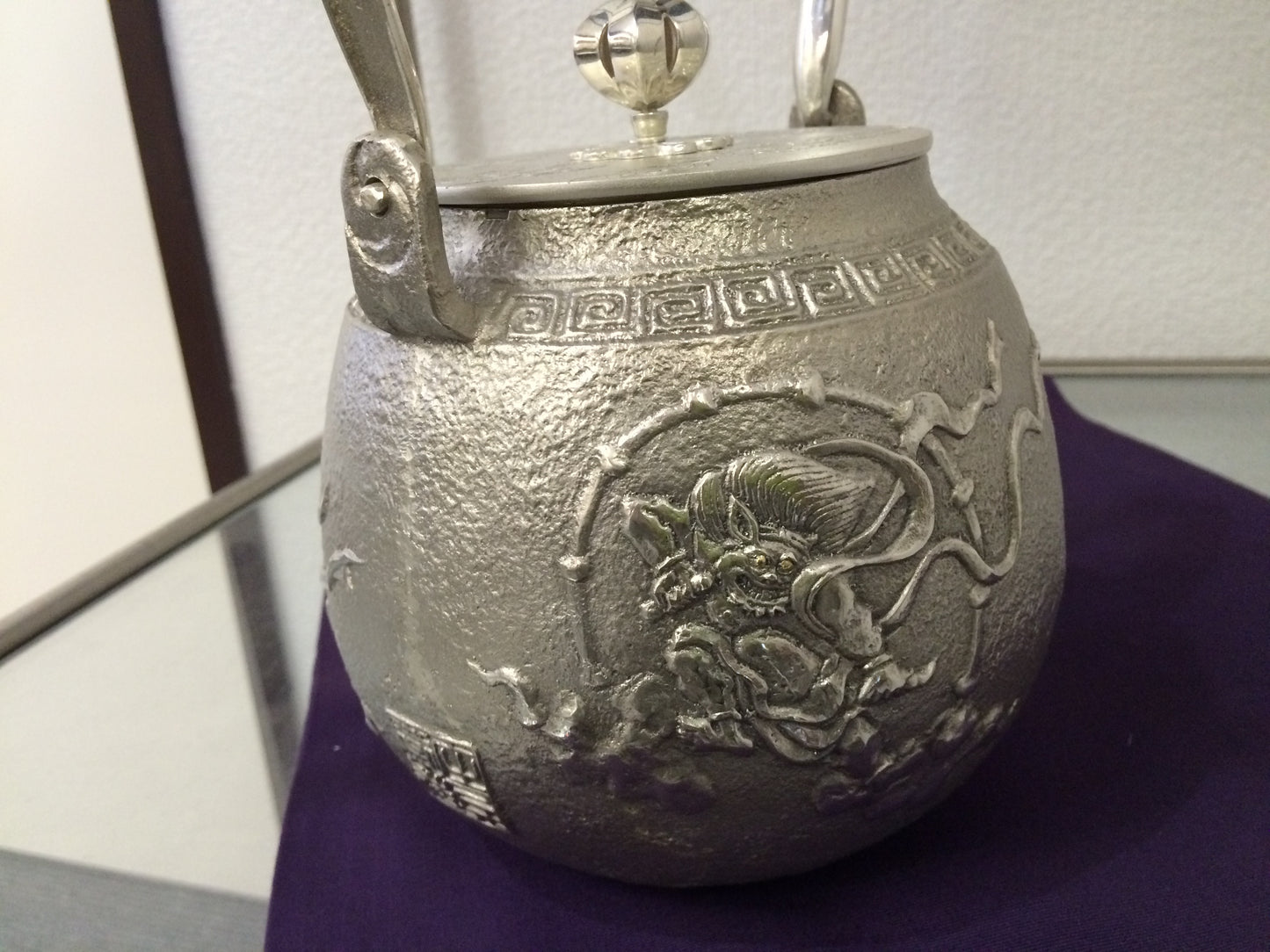 鋳造銀瓶 風神雷神