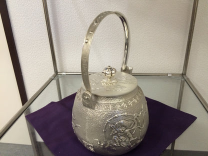 鋳造銀瓶 風神雷神