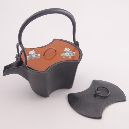 燗鍋　分銅　橙漆 唐獅子