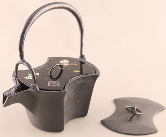 燗鍋　分銅　黒漆 宝尽