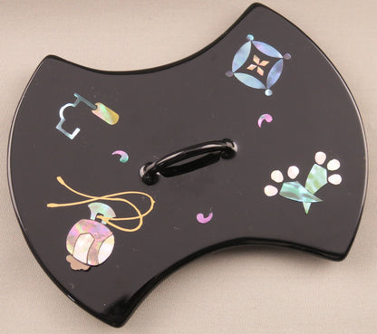 燗鍋　分銅　黒漆 宝尽