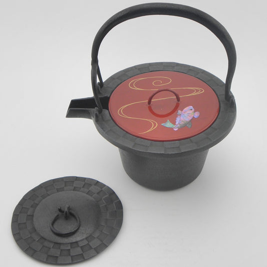 燗鍋　市松　赤漆 流水に鯉