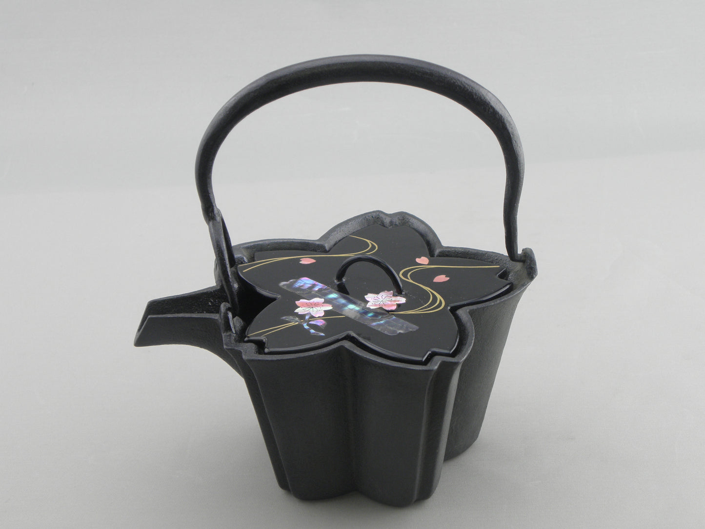 燗鍋　桜　黒漆 花筏