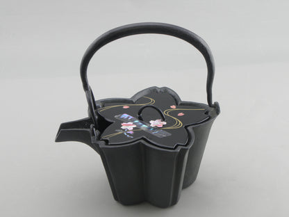 燗鍋　桜　黒漆 花筏