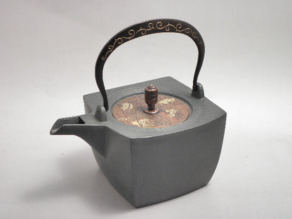 小鉄瓶 四方 D-1扇面 弦 黒唐草(赤唐草）