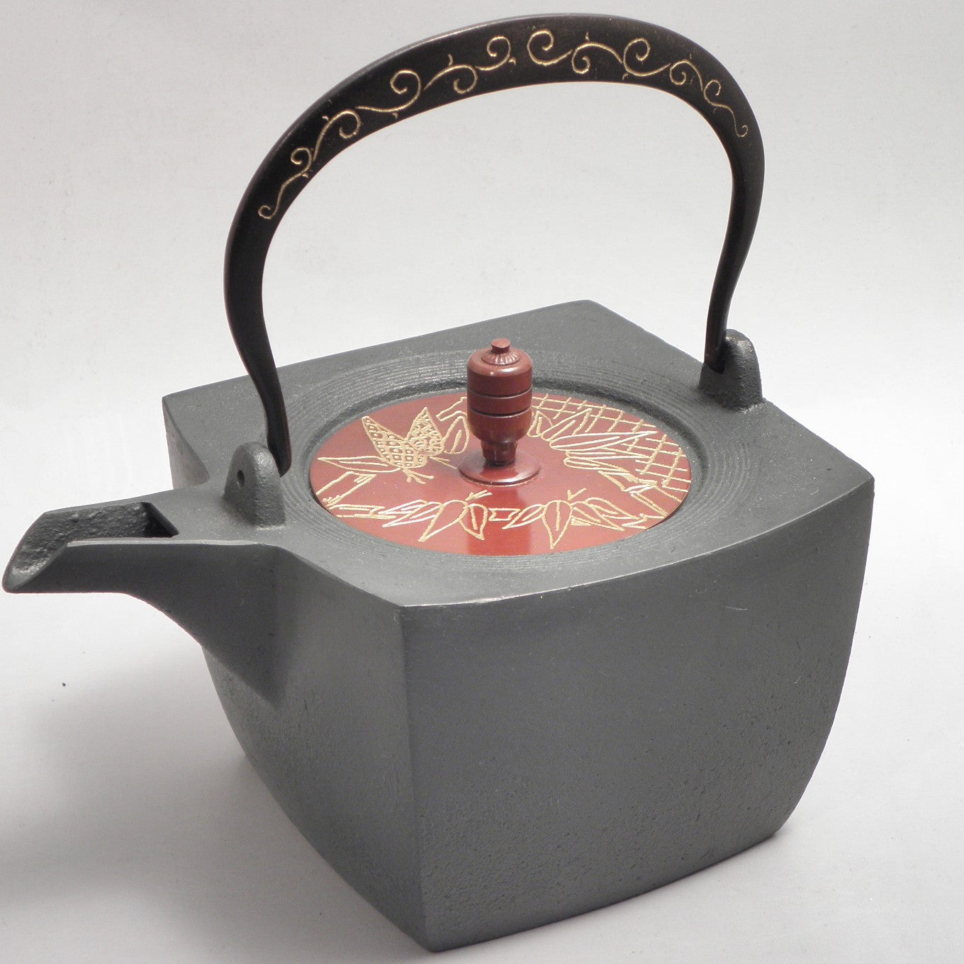 小鉄瓶　四方 D-2竹 弦 黒唐草（赤唐草）