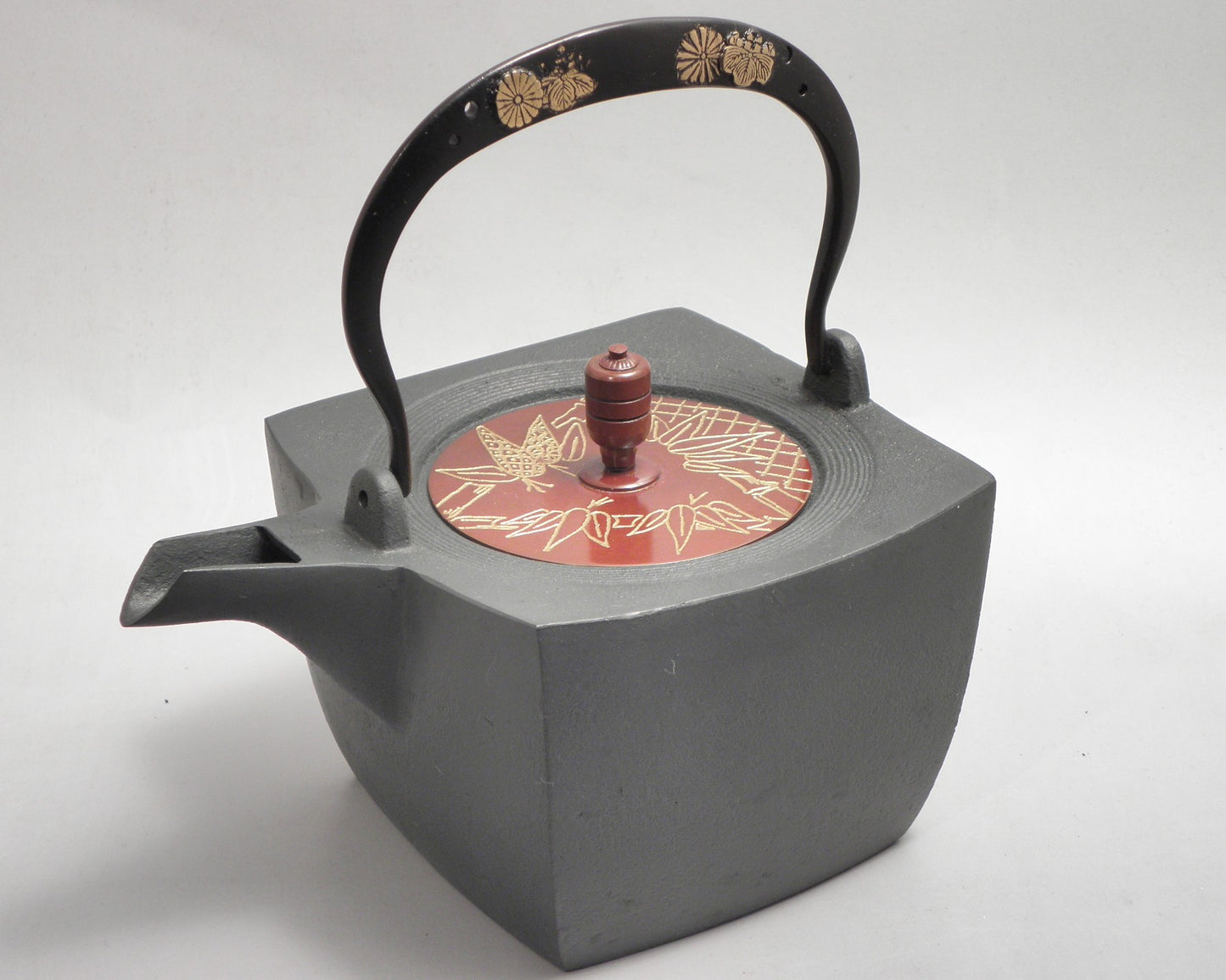 小鉄瓶　四方 D-2竹 弦 黒菊桐