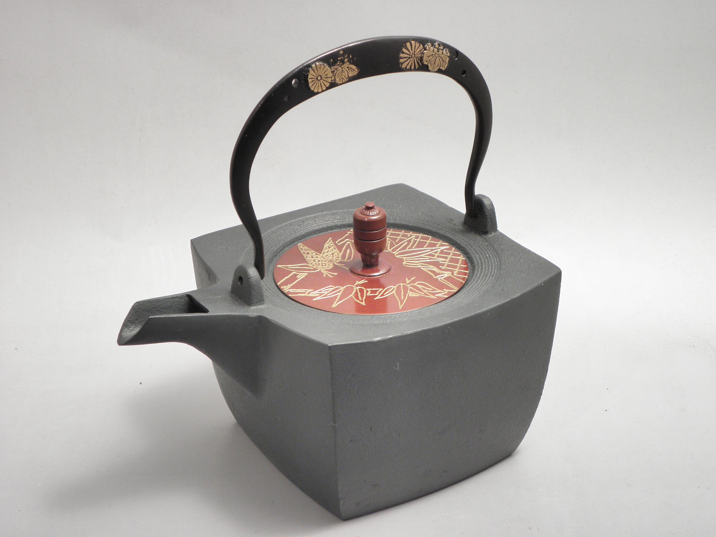 小鉄瓶　四方 D-2竹 弦 黒菊桐