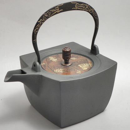 小鉄瓶　四方 D-1扇面 弦 黒龍（赤龍）