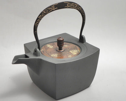 小鉄瓶　四方 D-1扇面 弦 黒龍（赤龍）