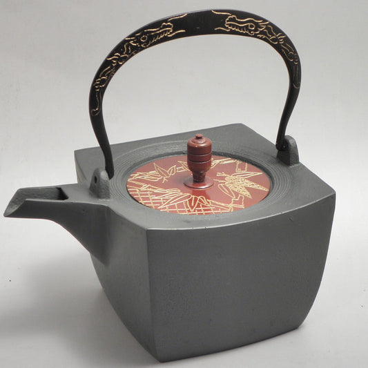 小鉄瓶　四方 D-2竹 弦 黒龍（赤龍）