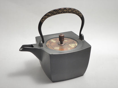 小鉄瓶 四方 D-1扇面 弦 黒七宝 (赤七宝）