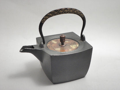 小鉄瓶 四方 D-1扇面 弦 黒七宝 (赤七宝）