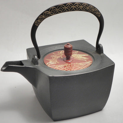 小鉄瓶　四方 D-2竹 弦 黒七宝（赤七宝）