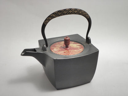小鉄瓶　四方 D-2竹 弦 黒七宝（赤七宝）
