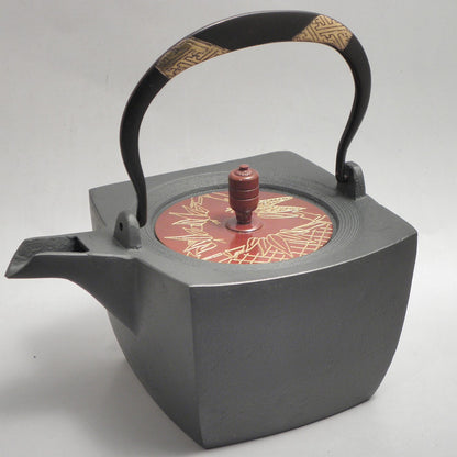 小鉄瓶　四方 D-2竹 弦 黒紗綾（赤紗綾）