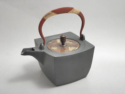 小鉄瓶　四方 D-1扇面 弦 黒紗綾（赤紗綾)