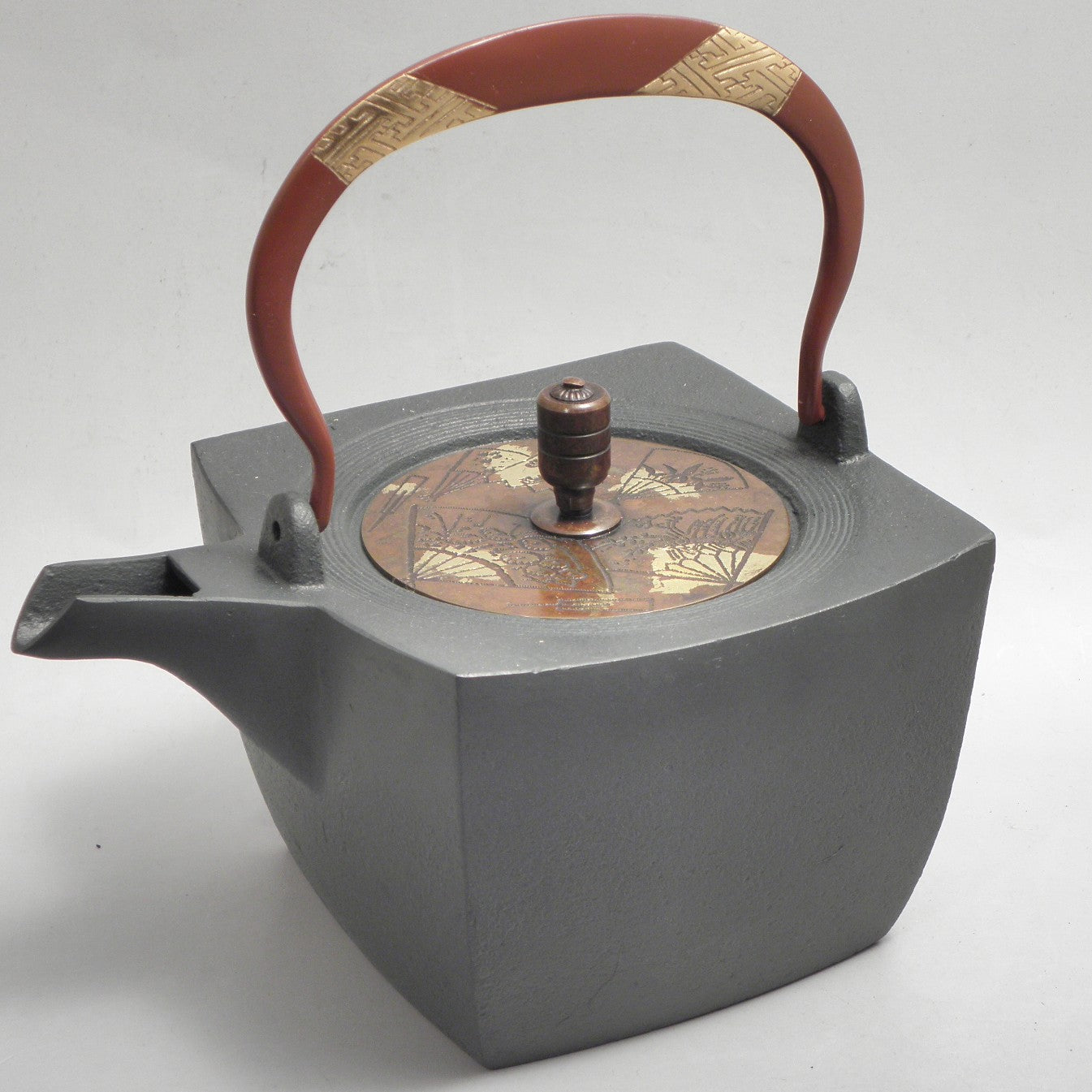 小鉄瓶　四方 D-1扇面 弦 黒紗綾（赤紗綾)