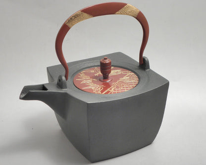 小鉄瓶　四方 D-2竹 弦 黒紗綾（赤紗綾）