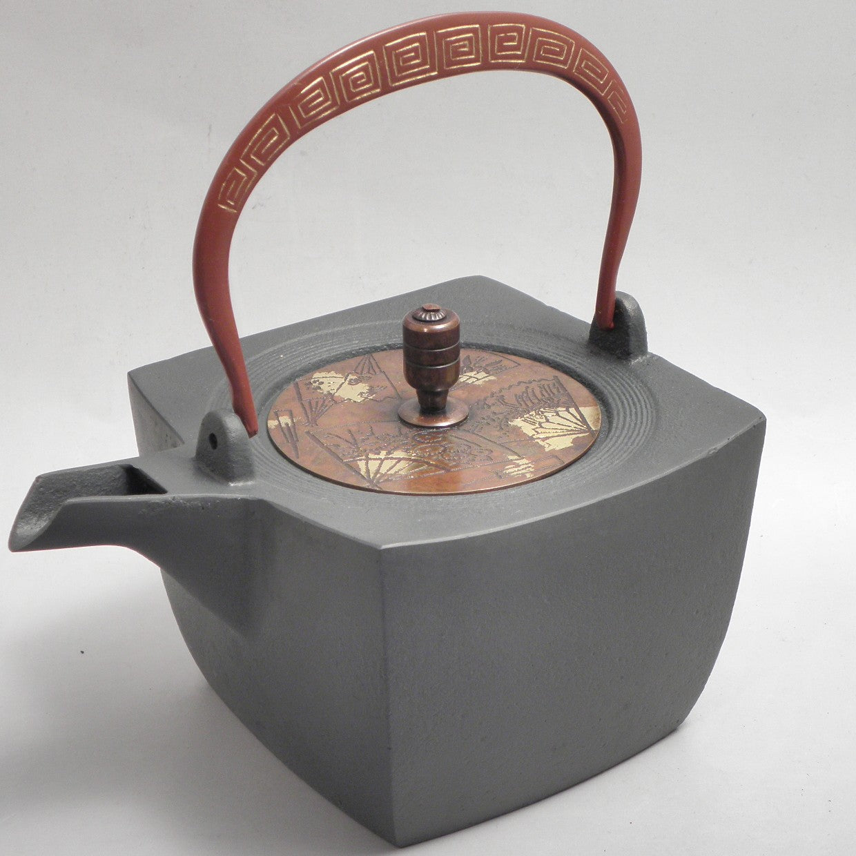 小鉄瓶　四方 D-1扇面 弦 黒雷門（赤雷門）