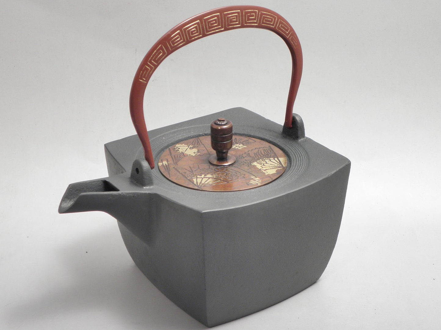 小鉄瓶　四方 D-1扇面 弦 黒雷門（赤雷門）