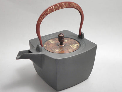 小鉄瓶　四方 D-1扇面 弦 黒雷門（赤雷門）