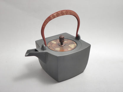 小鉄瓶　四方 D-1扇面 弦 黒雷門（赤雷門）