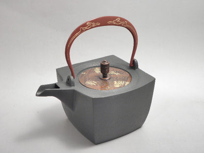 小鉄瓶　四方 D-1扇面 弦 黒兎(赤兎)