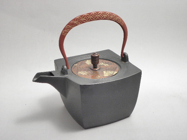 小鉄瓶 四方 D-1扇面 弦 黒七宝 (赤七宝）