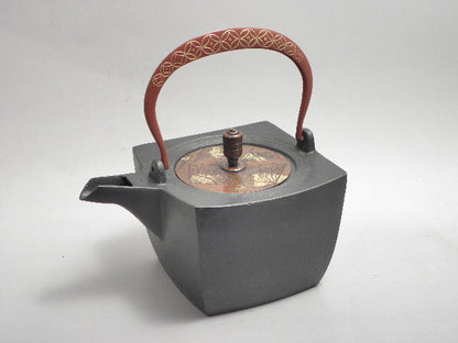 小鉄瓶 四方 D-1扇面 弦 黒七宝 (赤七宝）