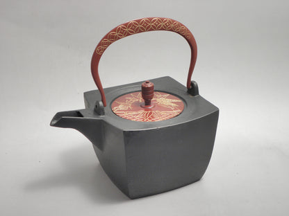 小鉄瓶　四方 D-2竹 弦 黒七宝（赤七宝）