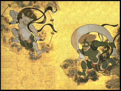 鋳造銀瓶 風神雷神